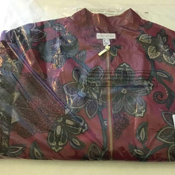 Susan Graver Print Stretch Peachskin Bomber Jacket - Picture 5 of 5